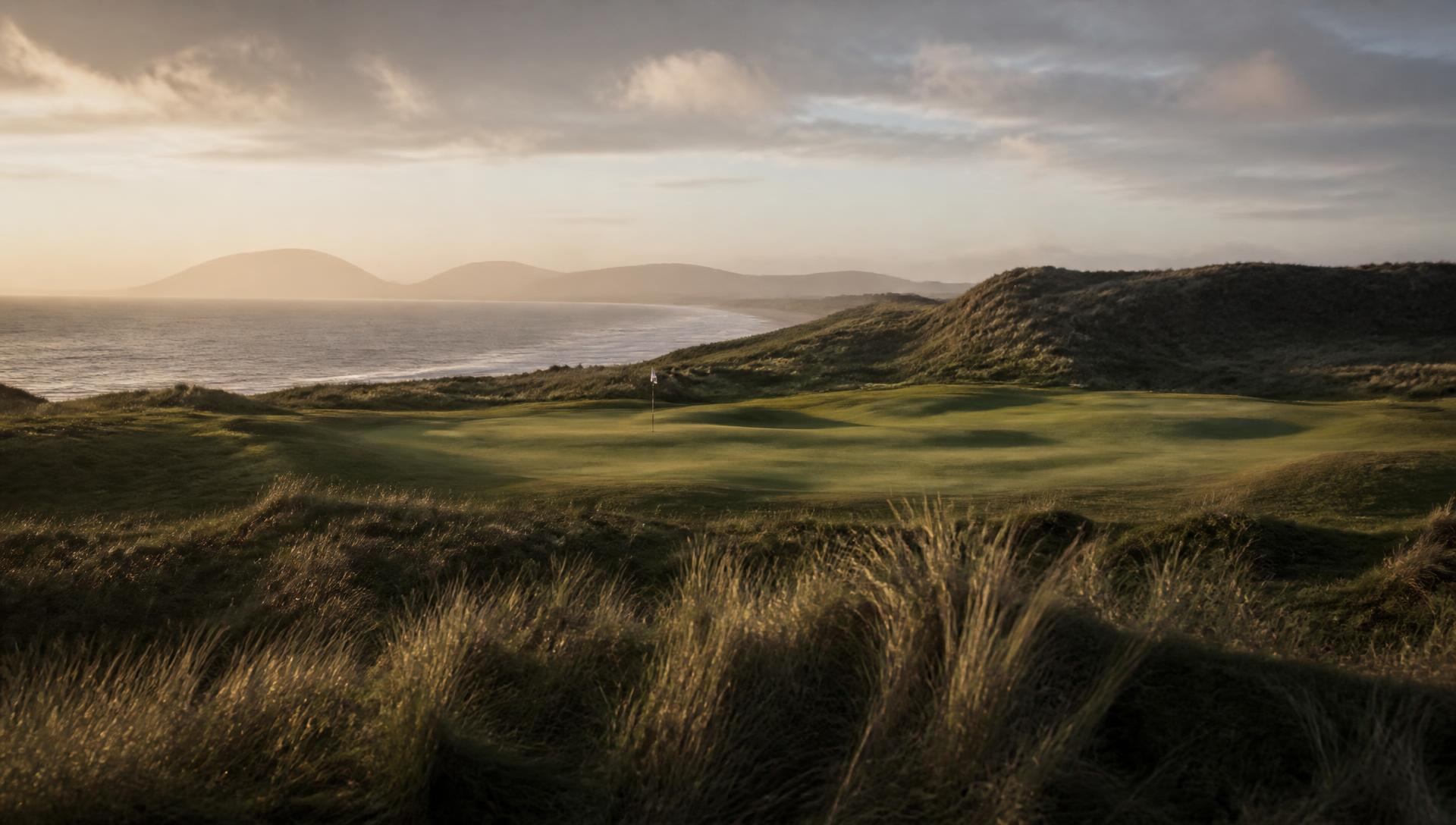 Irish links golf course at first light